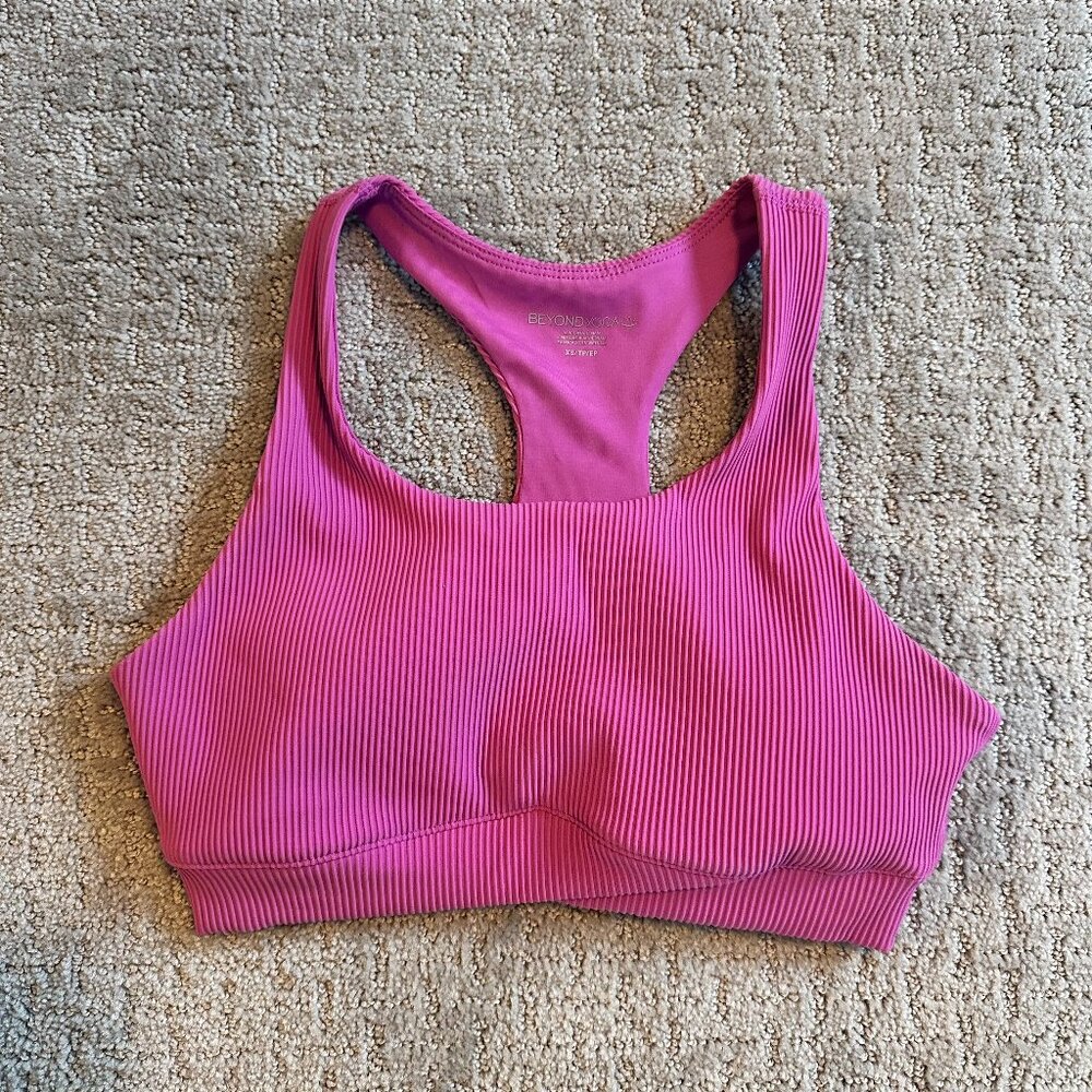 Beyond Yoga Pink Ribbed Sports Bra, XS